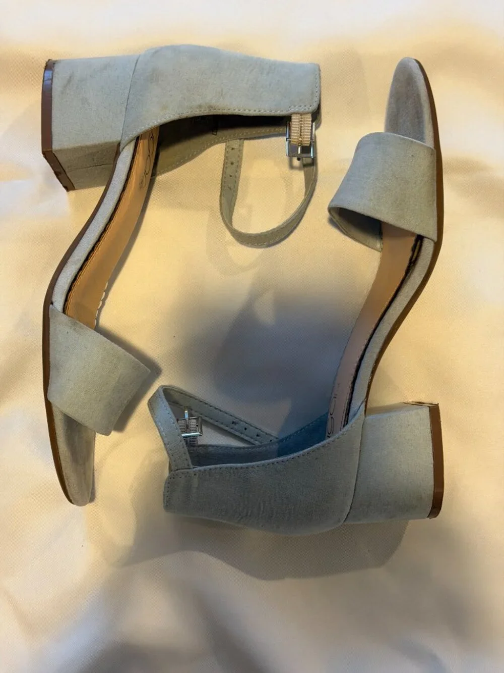 Sugar Light Blue Faux Suede Block Heel Sandals | Ankle Strap | Size 7 | DSW